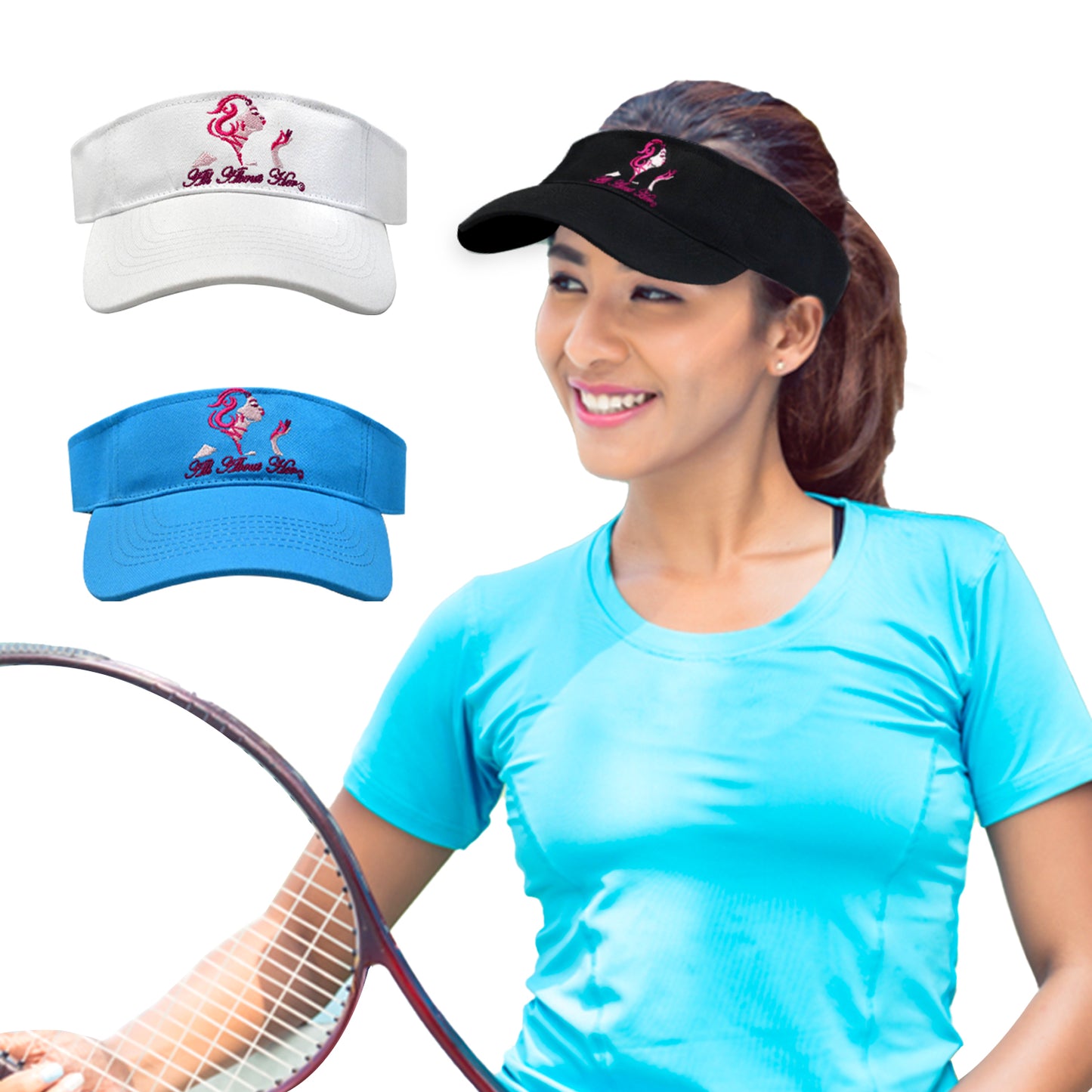 All About Her® 100% Cotton Women’s Visor – Lightweight, Adjustable Sun Hat with 3D Puff Embroidery