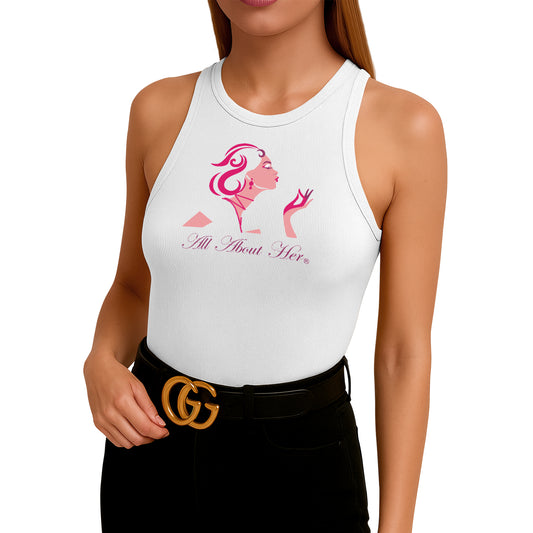 All About Her® Women’s Ribbed Sleeveless Tank Top – High Neck Slim Fit Casual Cotton Shirt