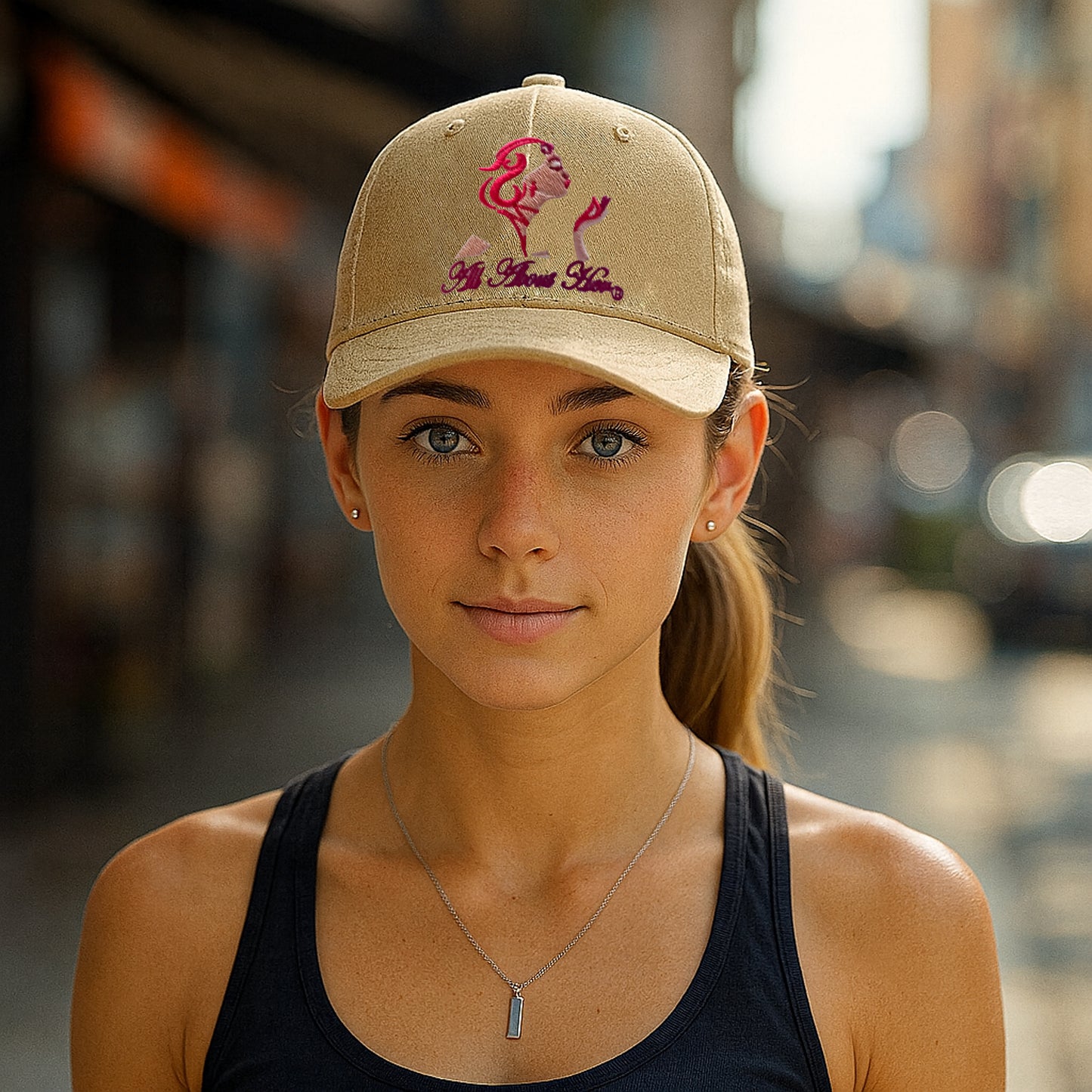 All About Her® Women’s Ponytail Baseball Cap – Adjustable Embroidered Hat for Curly Hair & Messy Buns