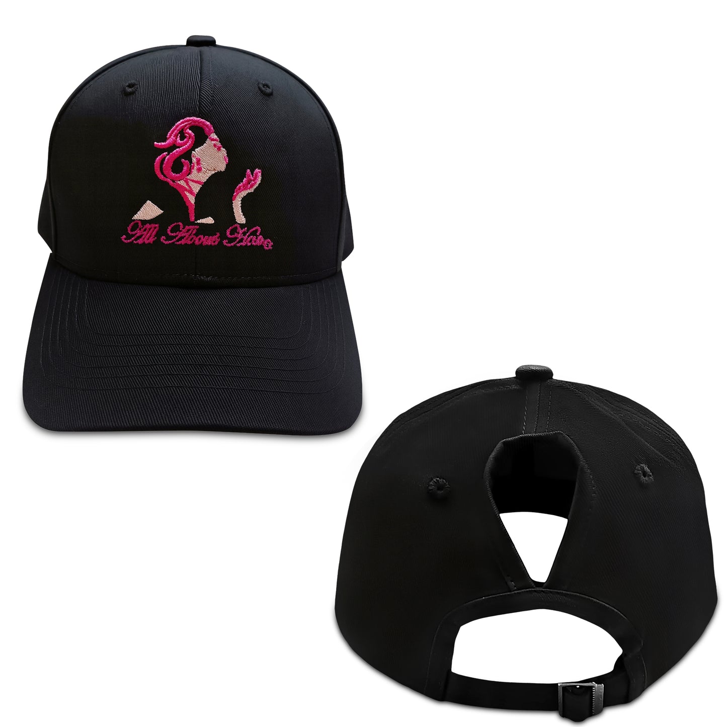 All About Her® Women’s Ponytail Baseball Cap – Adjustable Embroidered Hat for Curly Hair & Messy Buns