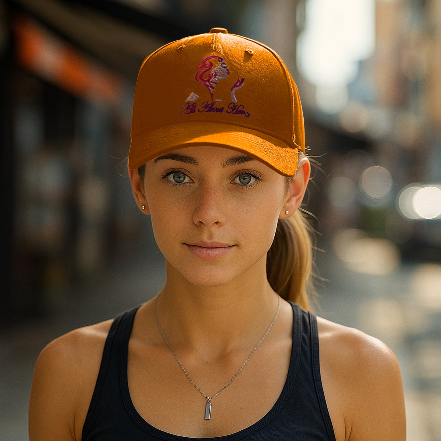 All About Her® Women’s Ponytail Baseball Cap – Adjustable Embroidered Hat for Curly Hair & Messy Buns