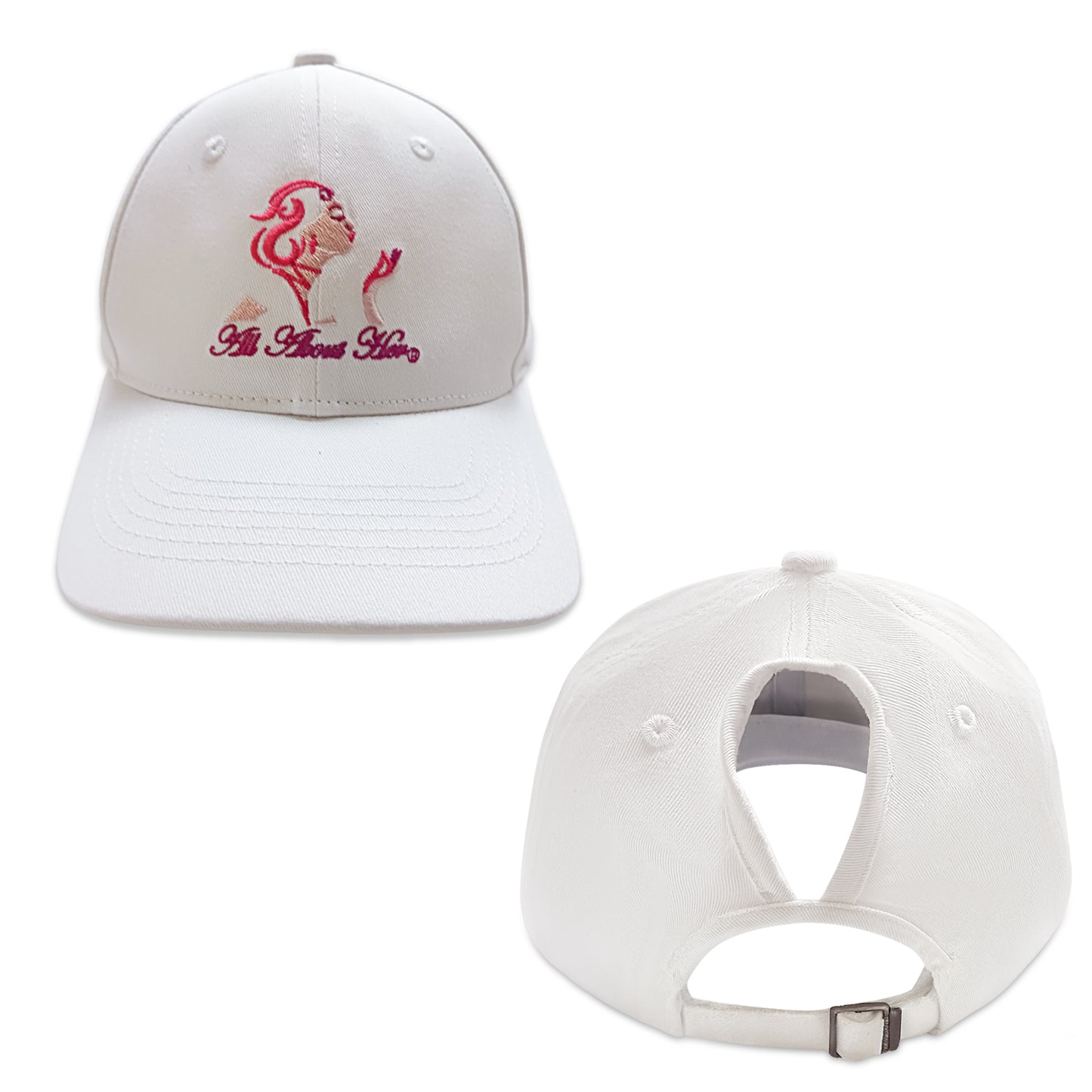 All About Her® Women’s Ponytail Baseball Cap – Adjustable Embroidered Hat for Curly Hair & Messy Buns