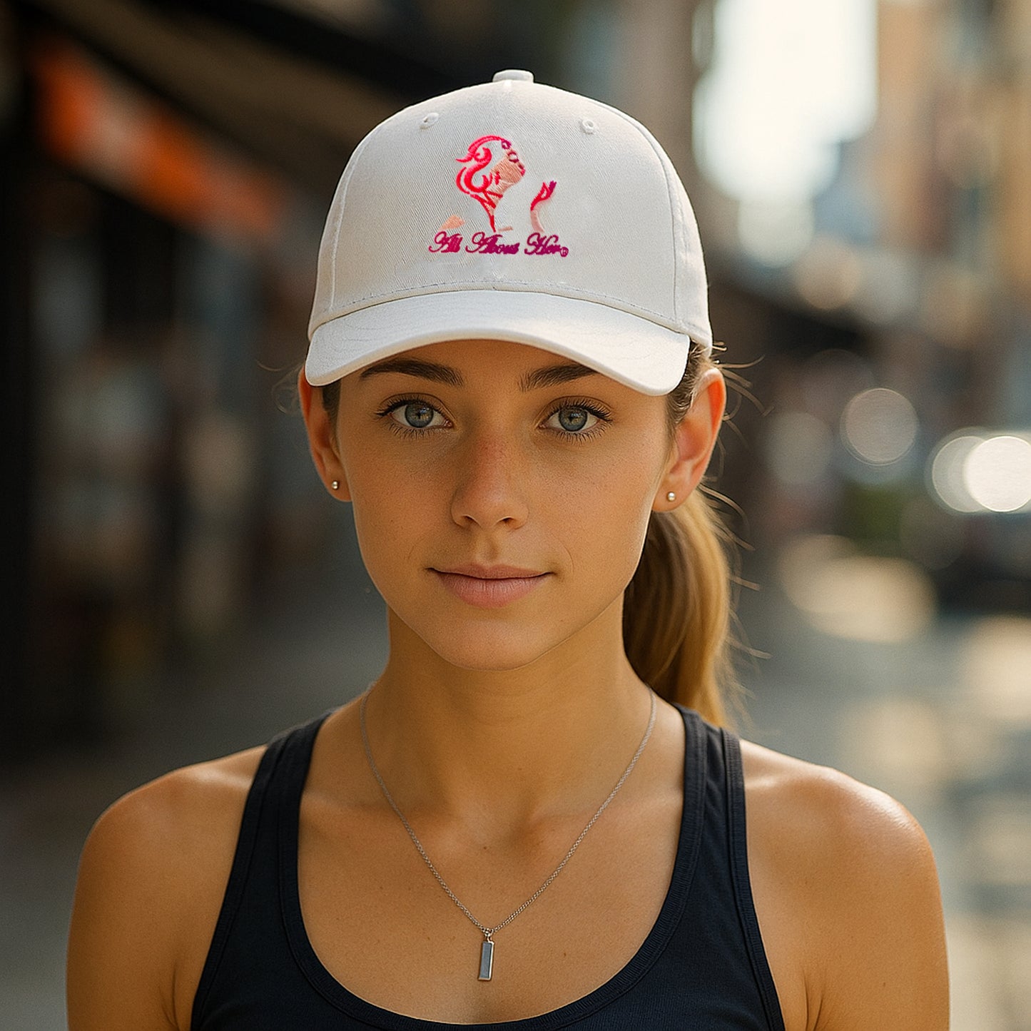 All About Her® Women’s Ponytail Baseball Cap – Adjustable Embroidered Hat for Curly Hair & Messy Buns