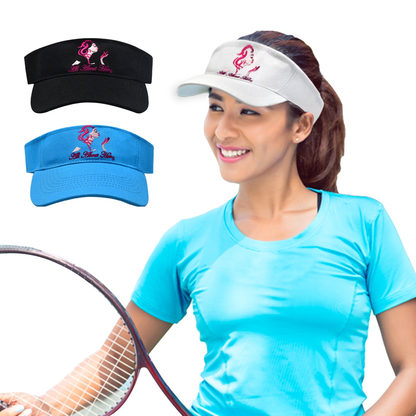 All About Her® 100% Cotton Women’s Visor – Lightweight, Adjustable Sun Hat with 3D Puff Embroidery