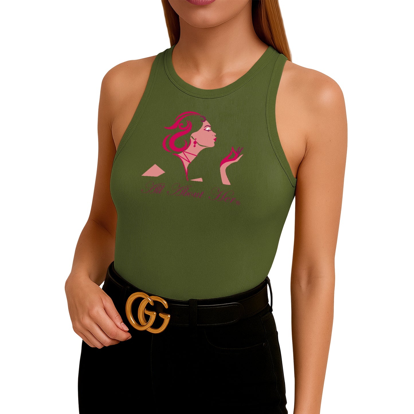 All About Her® Women’s Ribbed Sleeveless Tank Top – High Neck Slim Fit Casual Cotton Shirt