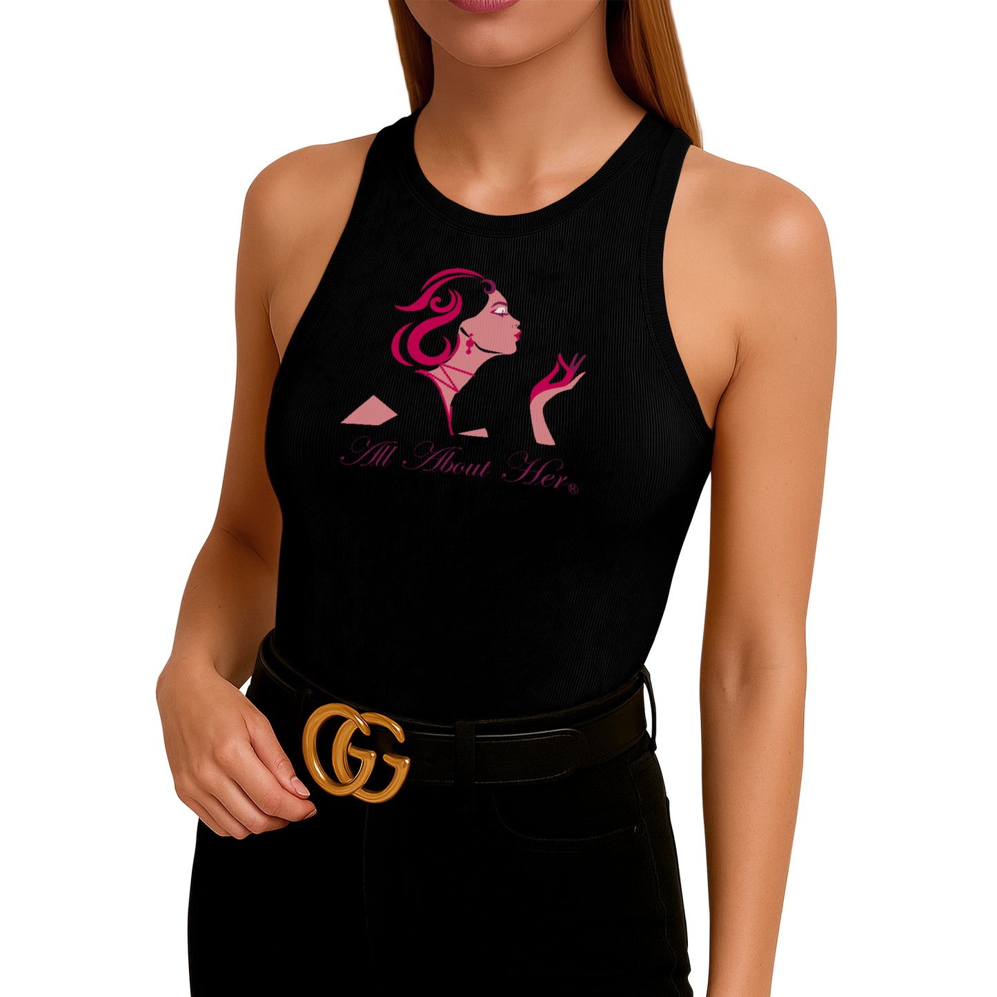 All About Her® Women’s Ribbed Sleeveless Tank Top – High Neck Slim Fit Casual Cotton Shirt