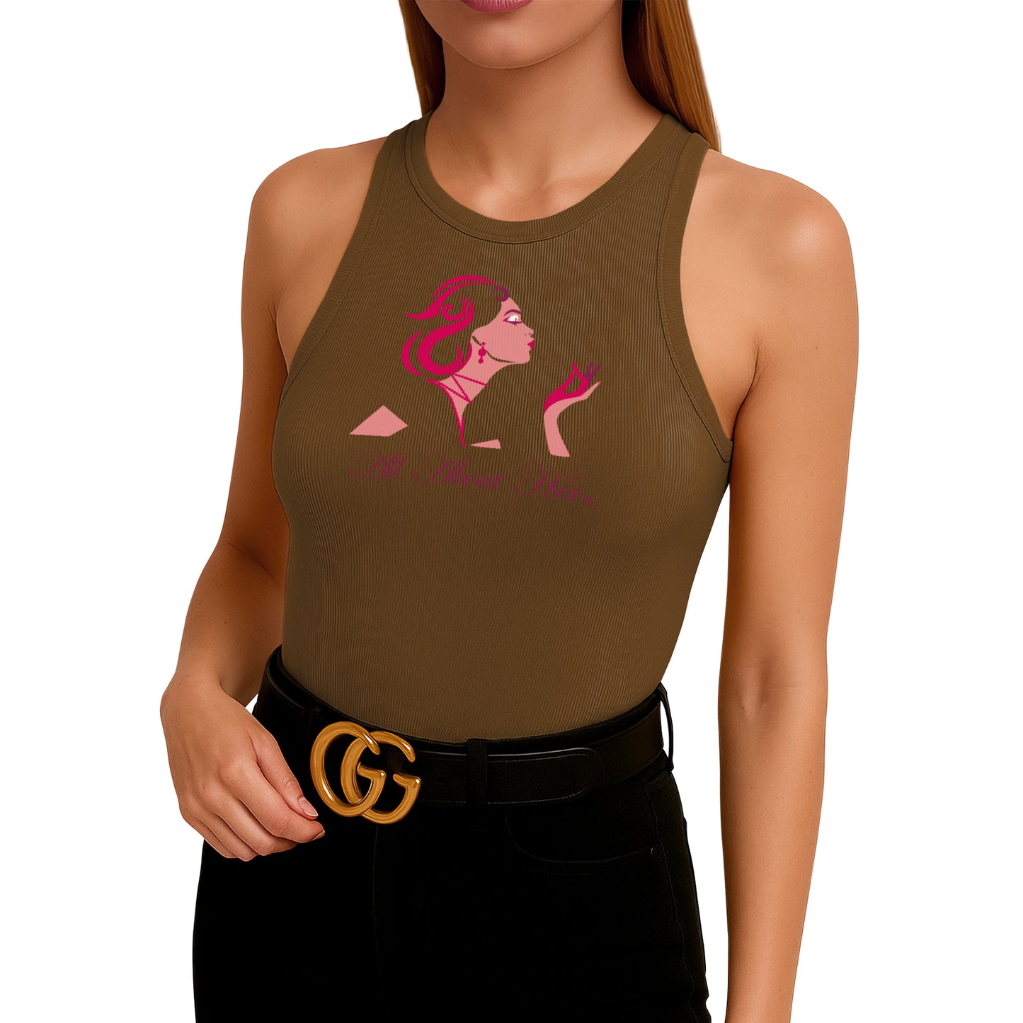 All About Her® Women’s Ribbed Sleeveless Tank Top – High Neck Slim Fit Casual Cotton Shirt
