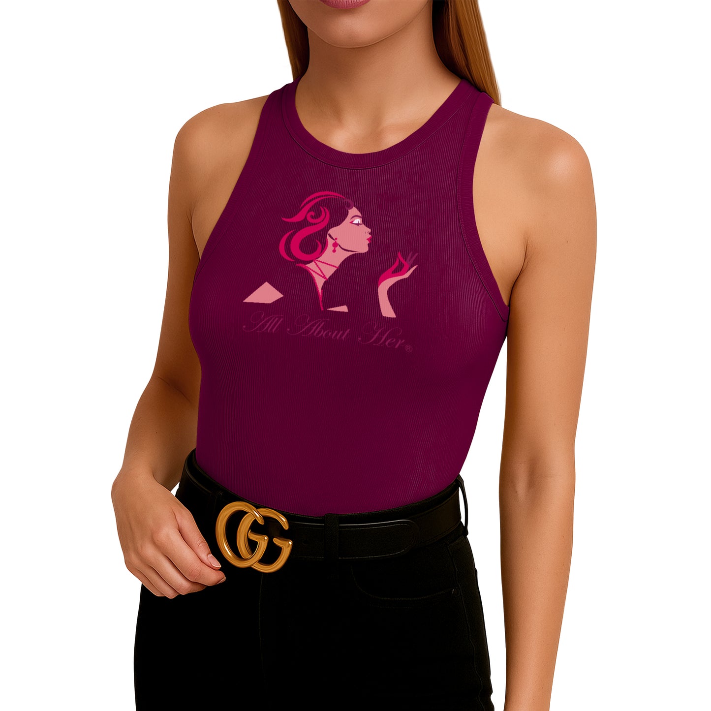 All About Her® Women’s Ribbed Sleeveless Tank Top – High Neck Slim Fit Casual Cotton Shirt