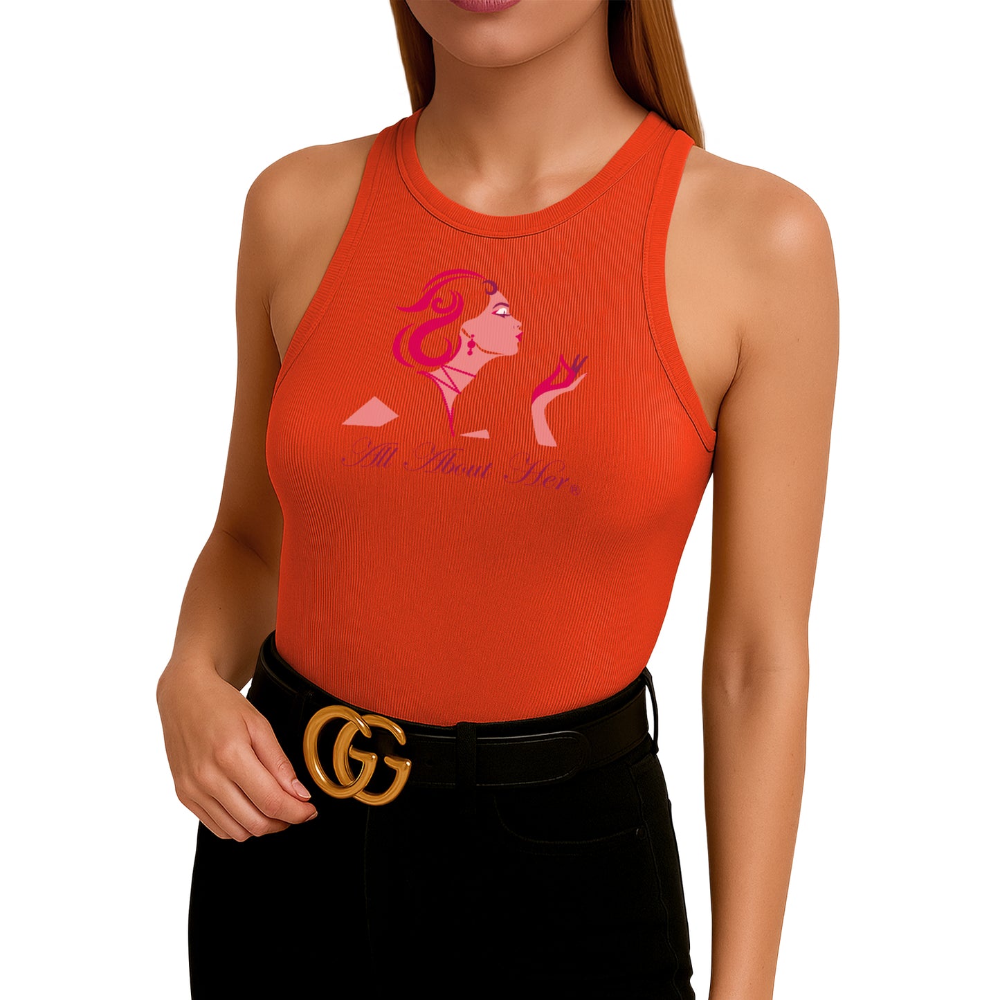 All About Her® Women’s Ribbed Sleeveless Tank Top – High Neck Slim Fit Casual Cotton Shirt