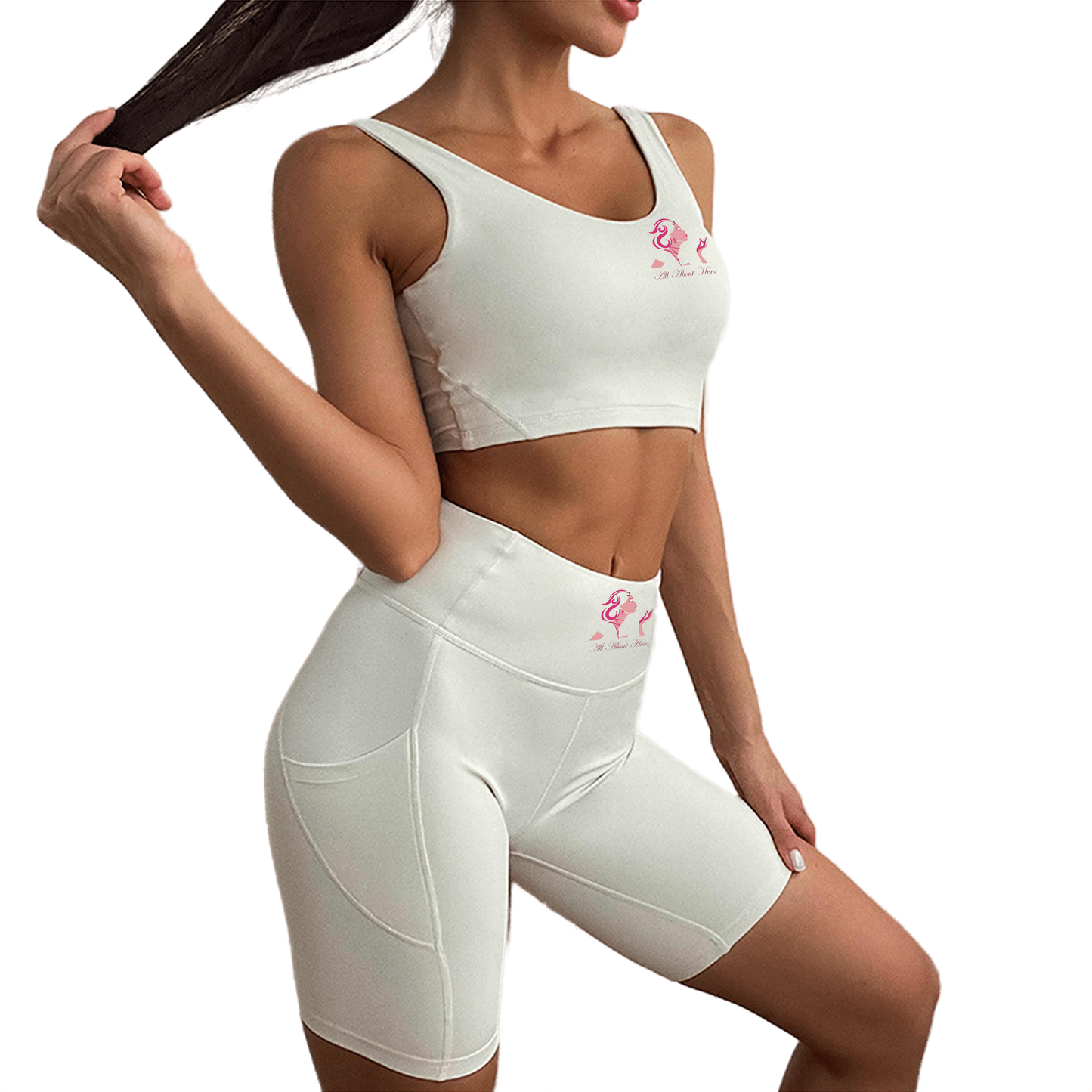 All About Her® Women's 2 Piece Set Sport Bra Tank Top Short Set w/pockets